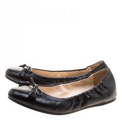 Pre Owned Prada Black Leather Bow Ballet Flats Size 38