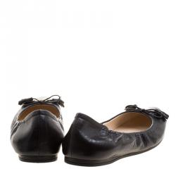 Pre Owned Prada Black Leather Bow Ballet Flats Size 38