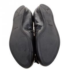 Pre Owned Prada Black Leather Bow Ballet Flats Size 38