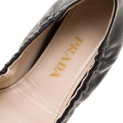 Pre Owned Prada Black Leather Bow Ballet Flats Size 38