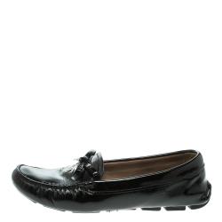 Pre Owned Prada Black Patent Leather Bow Loafers Size 37.5
