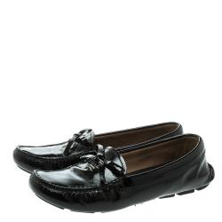 Pre Owned Prada Black Patent Leather Bow Loafers Size 37.5