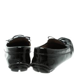 Pre Owned Prada Black Patent Leather Bow Loafers Size 37.5