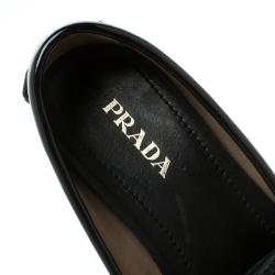 Pre Owned Prada Black Patent Leather Bow Loafers Size 37.5