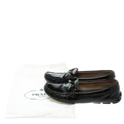 Pre Owned Prada Black Patent Leather Bow Loafers Size 37.5