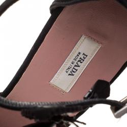 Pre Owned Prada Grey Satin Floral Embellished Pointed Toe Ankle Strap D'orsay Pumps Size 36.5