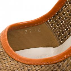 Pre Owned Prada Multicolor Woven Raffia and Alligator Cap Toe Pumps Size 36.5