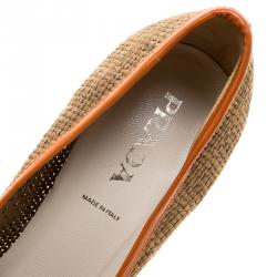 Pre Owned Prada Multicolor Woven Raffia and Alligator Cap Toe Pumps Size 36.5