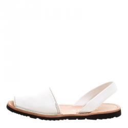 Pre Owned Prada White Leather Peep Toe Slingback Flats Size 38