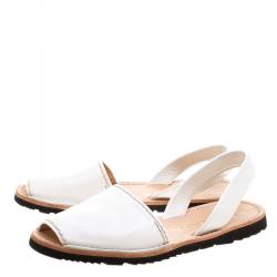 Pre Owned Prada White Leather Peep Toe Slingback Flats Size 38