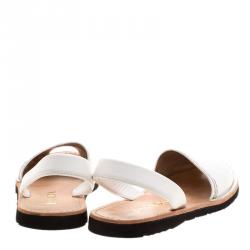 Pre Owned Prada White Leather Peep Toe Slingback Flats Size 38