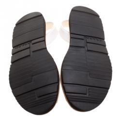 Pre Owned Prada White Leather Peep Toe Slingback Flats Size 38