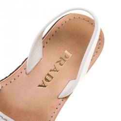 Pre Owned Prada White Leather Peep Toe Slingback Flats Size 38