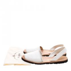 Pre Owned Prada White Leather Peep Toe Slingback Flats Size 38