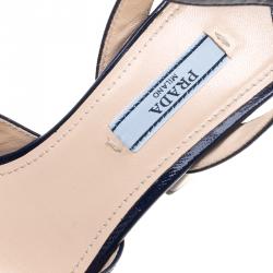 Pre Owned Prada Blue Patent Saffiano Leather Ankle Strap Block Heel Platform Sandals Size 37