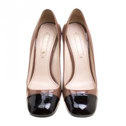 Pre Owned Prada Two Tone Patent Leather Cap Toe Pumps Size 36