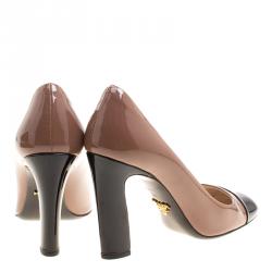 Pre Owned Prada Two Tone Patent Leather Cap Toe Pumps Size 36
