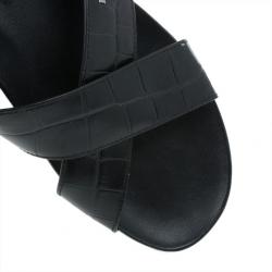 Prada Sport Black Croc Embossed Criss Cross Slides Size 41