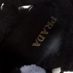 Pre Owned Prada Black Faux Fur Criss Cross Strap Flat Sandals Size 39