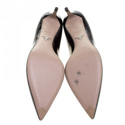 Pre Owned Prada Black Patent Saffiano Leather Pointed Toe Pumps Size 41.5