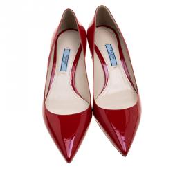 Pre Owned Prada Red Patent Leather Pointed Toe Pumps Size 38
