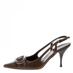 Pre Owned Prada Brown Leather Slingback Sandals Size 37