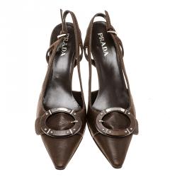 Pre Owned Prada Brown Leather Slingback Sandals Size 37