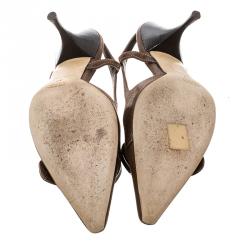 Pre Owned Prada Brown Leather Slingback Sandals Size 37