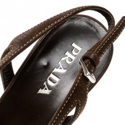 Pre Owned Prada Brown Leather Slingback Sandals Size 37