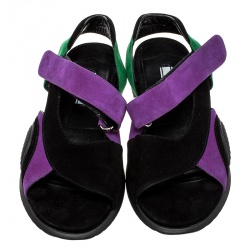 Pre Owned Prada Multicolor Suede Flat Sandals Size 37