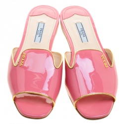 Pre Owned Prada Pink Patent Leather Flat Slides Size 36.5