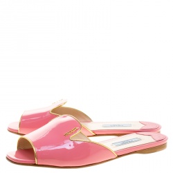 Pre Owned Prada Pink Patent Leather Flat Slides Size 36.5