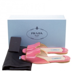 Pre Owned Prada Pink Patent Leather Flat Slides Size 36.5