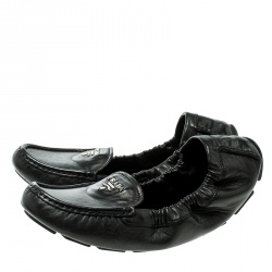 Pre Owned Prada Black Leather Scrunch Loafers Size 39.5