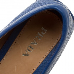 Pre Owned Prada Blue Leather Bow Loafers Size 38