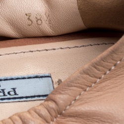 Pre Owned Prada Beige/Black Cap Toe Scrunch Ballet Flats Size 38.5