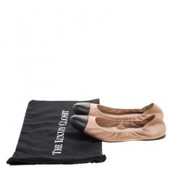 Pre Owned Prada Beige/Black Cap Toe Scrunch Ballet Flats Size 38.5