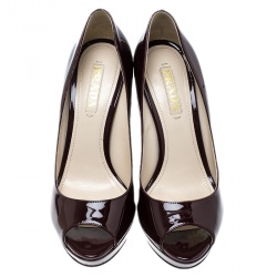 Pre Owned Prada Burgundy Patent Leather Peep Toe Platform Pumps Size 39