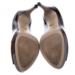 Pre Owned Prada Burgundy Patent Leather Peep Toe Platform Pumps Size 39