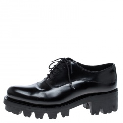 Prada Black Leather Lug Sole Platform Oxfords Size 37.5 Prada TLC