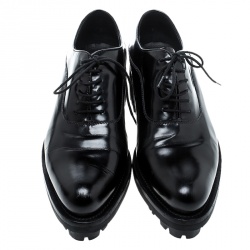 Pre Owned Prada Black Leather Lug-Sole Platform Oxfords Size 37.5