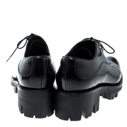 Pre Owned Prada Black Leather Lug-Sole Platform Oxfords Size 37.5