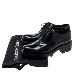 Pre Owned Prada Black Leather Lug-Sole Platform Oxfords Size 37.5