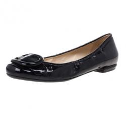مملوكة مسبقًا Prada Black Patent Leather Buckle Ballet Flats Size 40.5