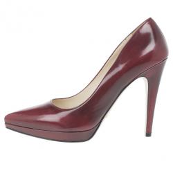 Pre Owned Prada Maroon Leather Pointed Toe Platform Pumps Size 40