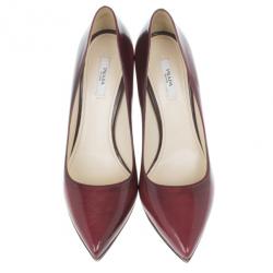 Pre Owned Prada Maroon Leather Pointed Toe Platform Pumps Size 40