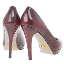 Pre Owned Prada Maroon Leather Pointed Toe Platform Pumps Size 40