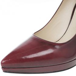 Pre Owned Prada Maroon Leather Pointed Toe Platform Pumps Size 40