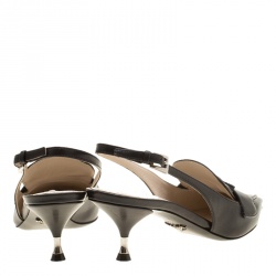 Pre Owned Prada Black Leather Pointed Toe Slingback Loafer Sandals Size 35.5