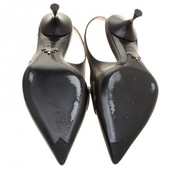 Pre Owned Prada Black Leather Pointed Toe Slingback Loafer Sandals Size 35.5